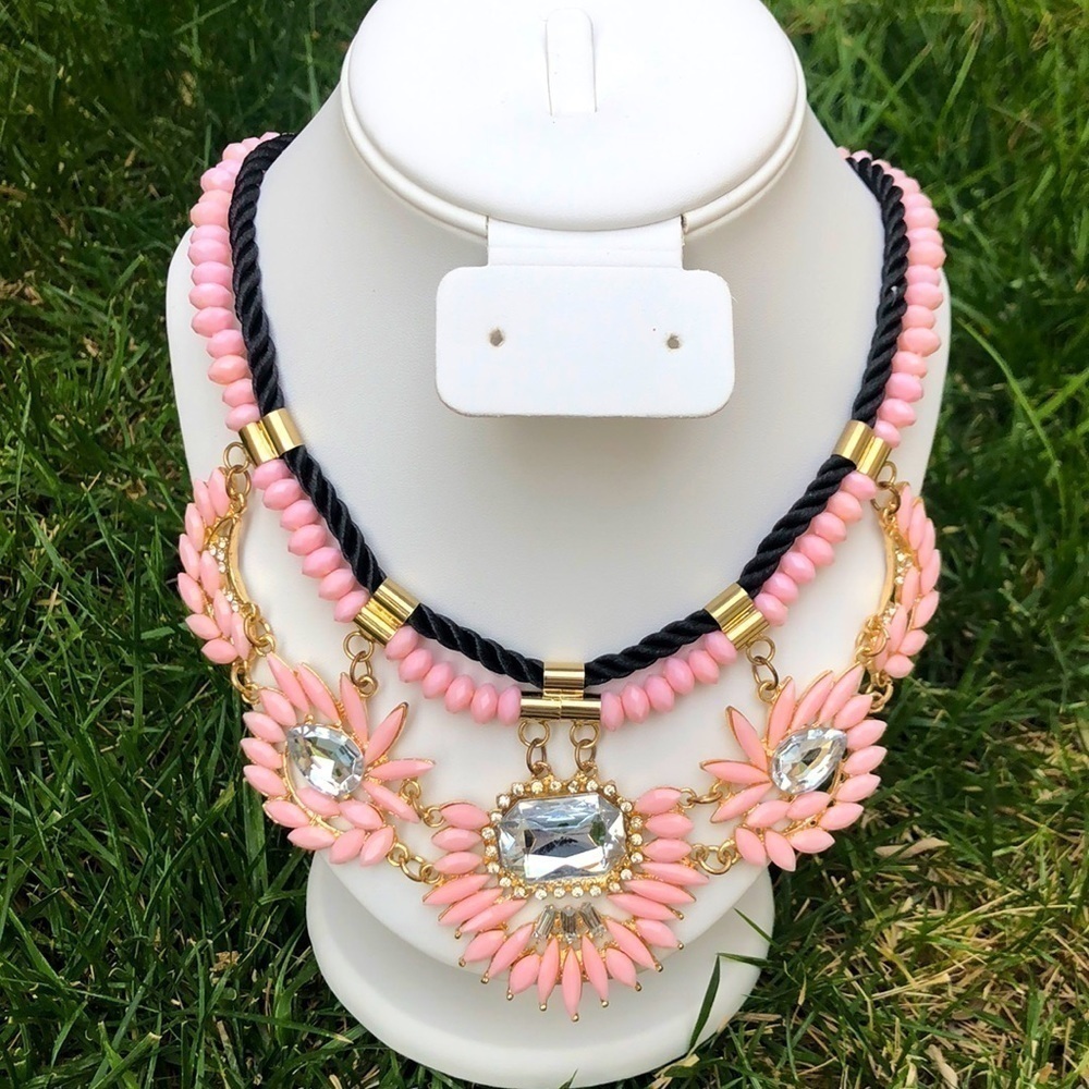 Beaded cord necklace, gemstone rhinestone
